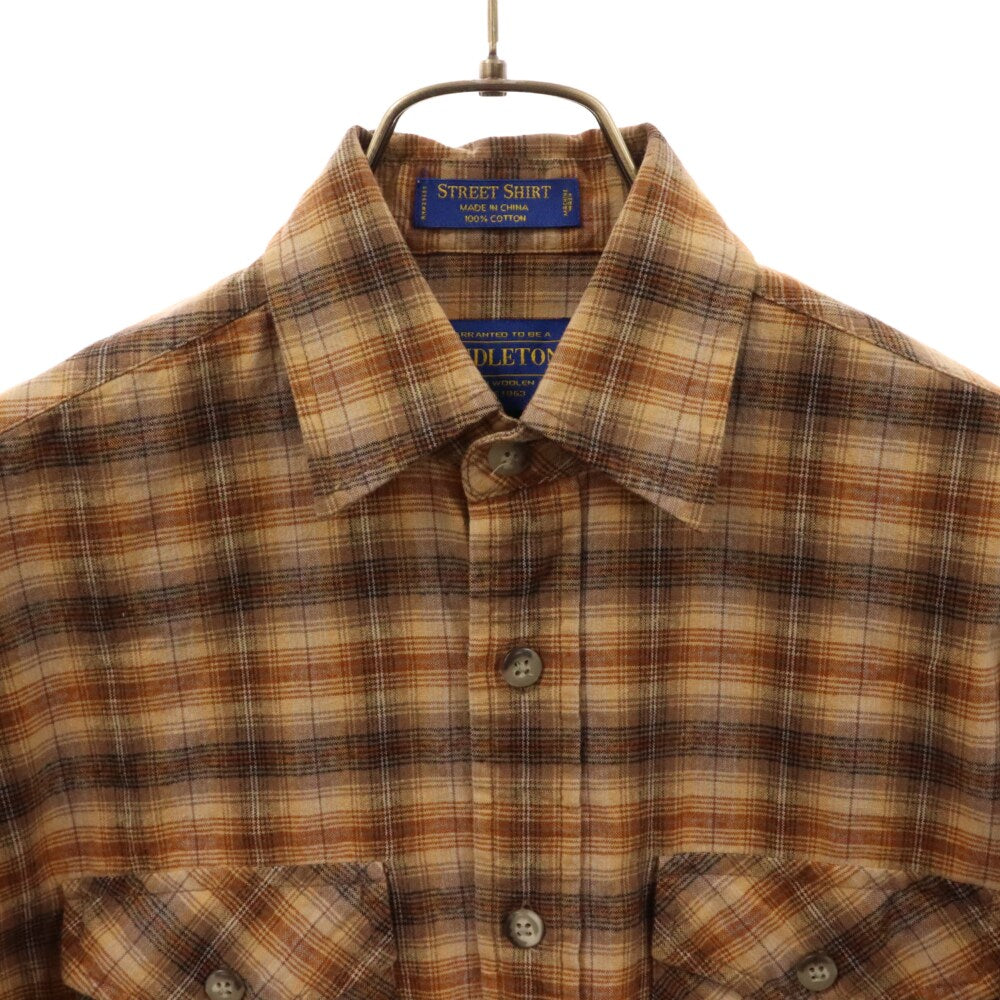 PENDLETON(ペンドルトン) ダブルポケット マドラスチェック レギュラーカラー長袖シャツ ブラウン