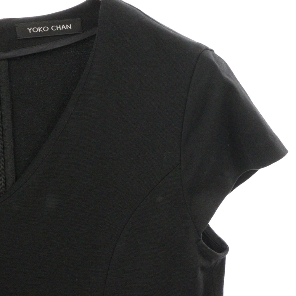 YOKO CHAN(ヨーコ チャン) Vネック 膝丈ギャザー プリーツバルーン 半袖 ワンピース ブラック YDC-14SS-096 レディース