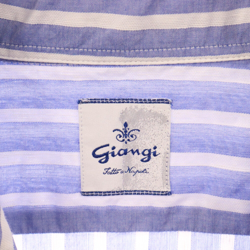 GIANGI(ジャンジ) リネン カプリシャツ プルオーバー 長袖シャツ ホワイト/ブルー 670-0120087