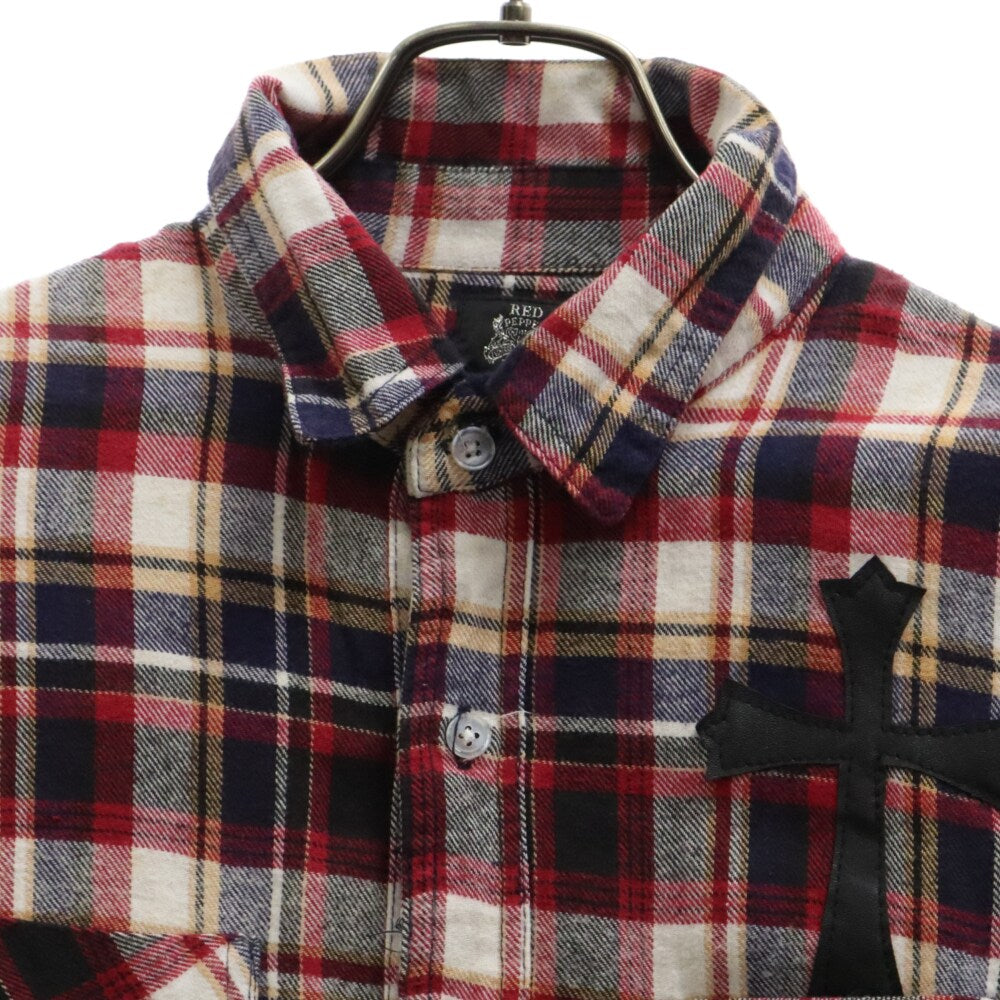 REDPEPPER(レッドペッパー) バック クロス エンブロイダリーデザイン チェック 長袖シャツ レッド/ネイビー