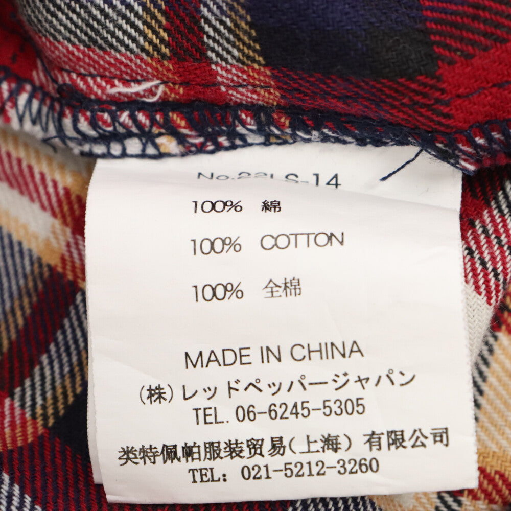 REDPEPPER(レッドペッパー) バック クロス エンブロイダリーデザイン チェック 長袖シャツ レッド/ネイビー