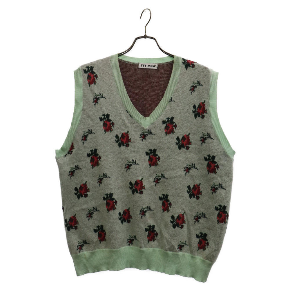 TTT_MSW(ティーモダンストリートウェア) 20AW FLOWER KNIT VEST 花柄 フラワー ニットベスト グリーン TTT-2020AW-KT03
