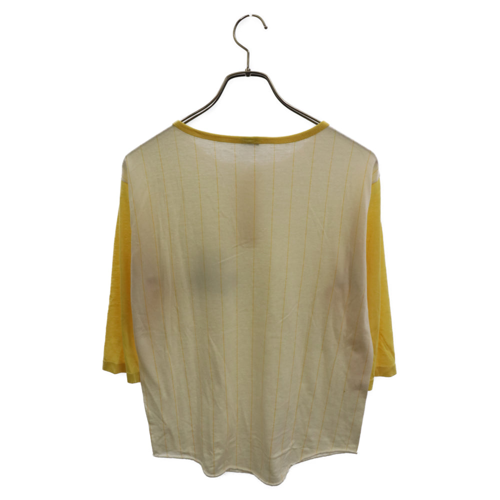 VINTAGE(ヴィンテージ) VINTAGE ヴィンテージ スポーツチームプリント ストライプ ヘンリーネック 7分丈 長袖Tシャツ カットソー イエロー