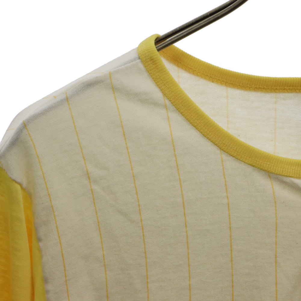 VINTAGE(ヴィンテージ) VINTAGE ヴィンテージ スポーツチームプリント ストライプ ヘンリーネック 7分丈 長袖Tシャツ カットソー イエロー