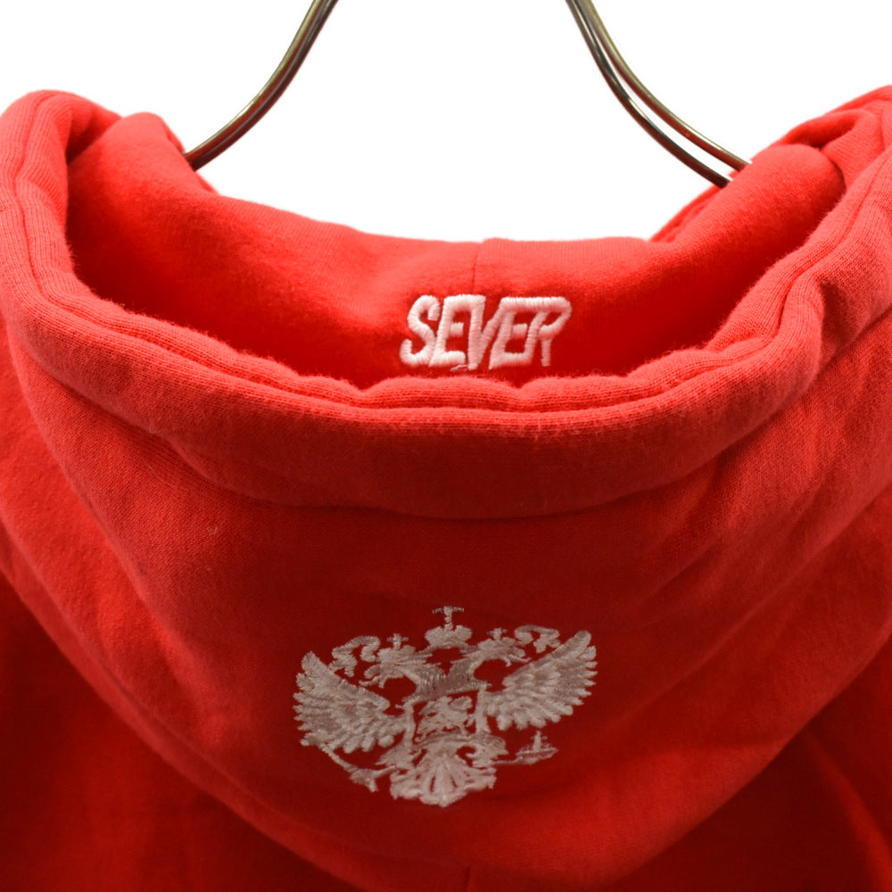 SEVER(セーヴァー) フロント刺繍プルオーバーフーディー スウェット パーカー レッド