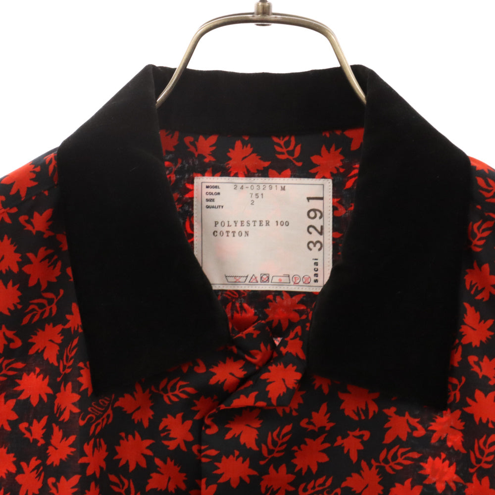 Sacai(サカイ) 24SS FLORAL PRINT SHIRT 総柄 フローラル プリント 半袖シャツ レッド 24-03291M