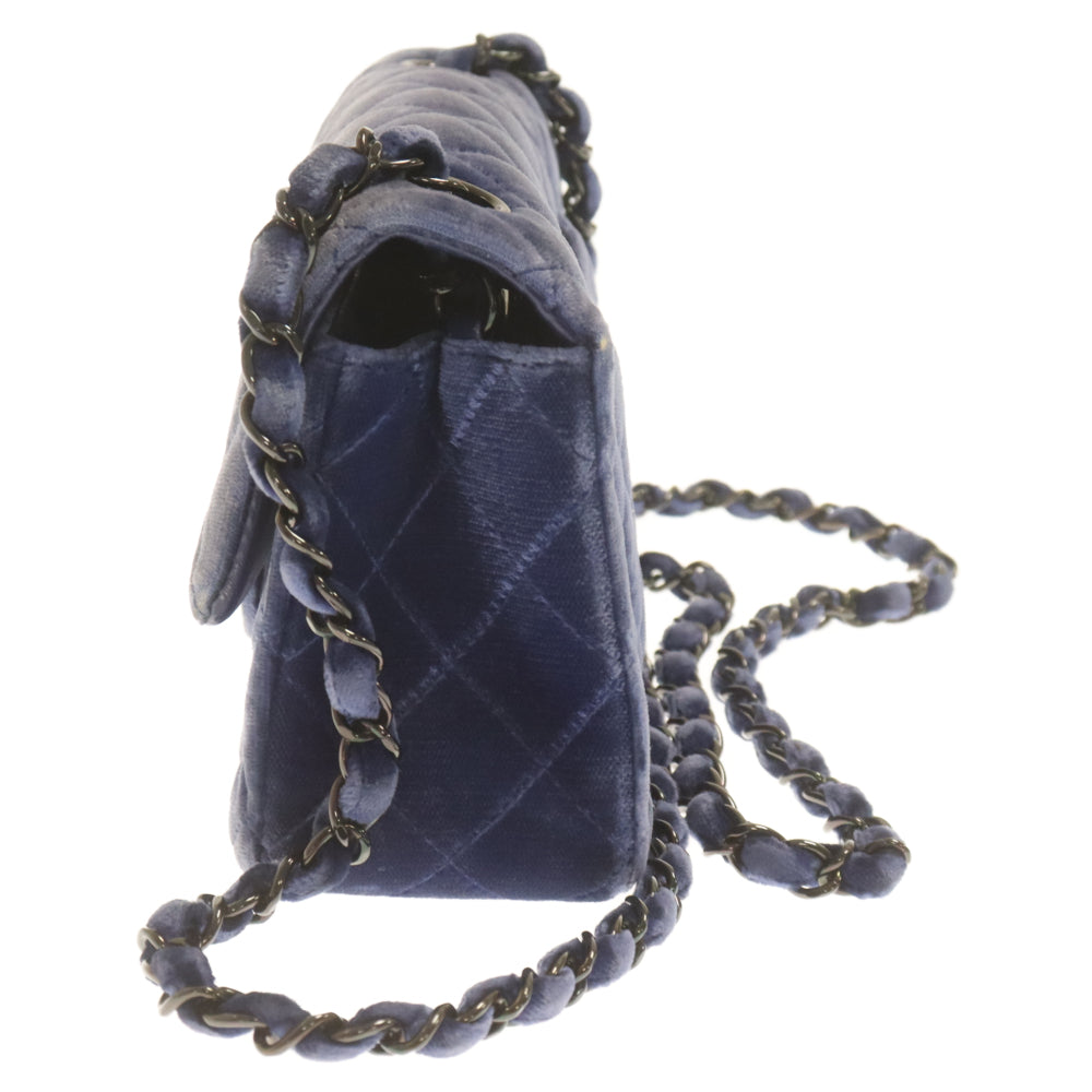 CHANEL(シャネル) 14年製 ミニマトラッセ20 ベロア シングルフラップ シングルチェーン ショルダーバッグ ブラック金具 ブルー A69900