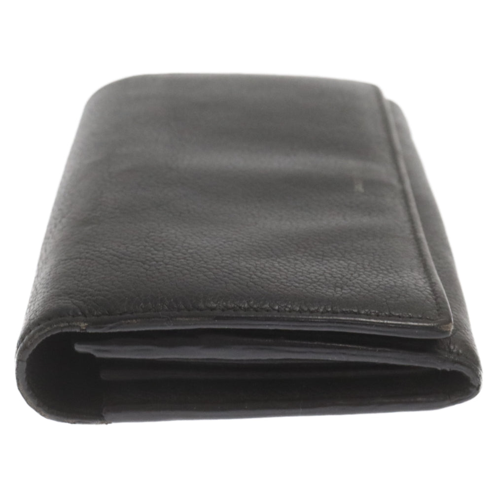 SAINT LAURENT PARIS(サンローランパリ) シルバーロゴ レザー ロングウォレット スナップボタン 二つ折り長財布 ブラック