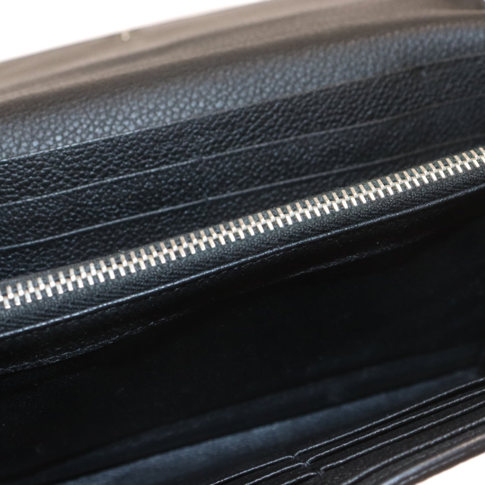 SAINT LAURENT PARIS(サンローランパリ) シルバーロゴ レザー ロングウォレット スナップボタン 二つ折り長財布 ブラック