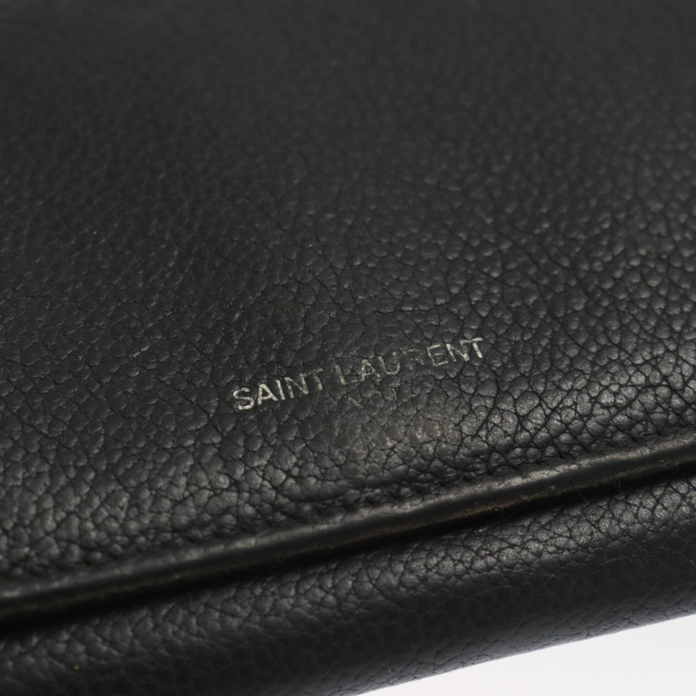 SAINT LAURENT PARIS(サンローランパリ) シルバーロゴ レザー ロングウォレット スナップボタン 二つ折り長財布 ブラック