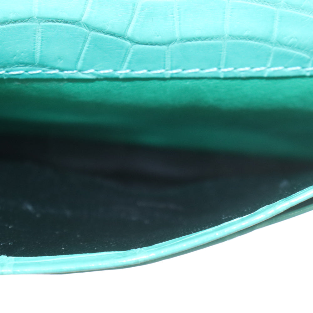 CROCO DILE(クロコ ダイル) 型押しレザー コンパクト 二つ折り カードケース エメラルドグリーン