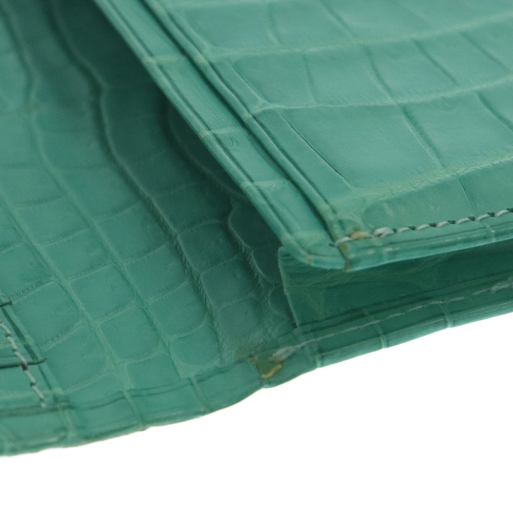 CROCO DILE(クロコ ダイル) 型押しレザー コンパクト 二つ折り カードケース エメラルドグリーン