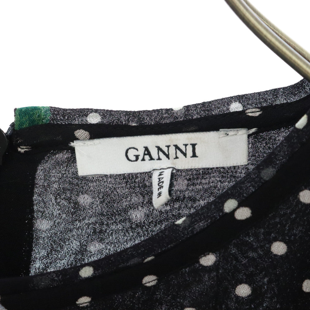 GANNI(ガニー) フリル ドット柄 ワンピース ドレス ブラック レディース