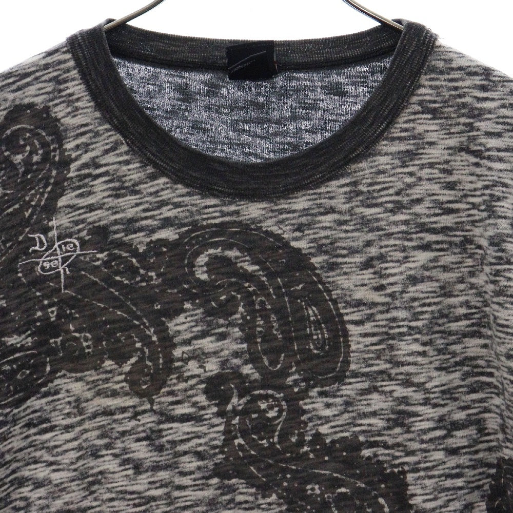 DIESEL(ディーゼル) ペイズリー プリント半袖Tシャツカットソー ブラック/ホワイト