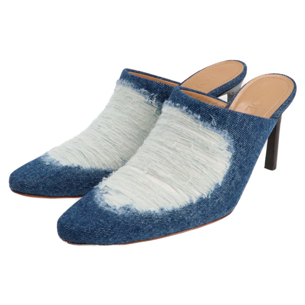 LOEWE(ロエベ) RIPPED DENIM STILETTO MULES リップド デニム スティレット ミュール パンプス インディゴ レディース 37 L815379X40