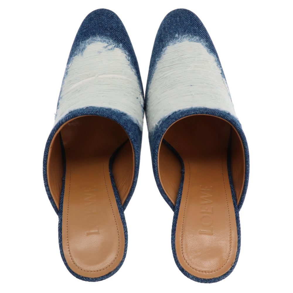 LOEWE(ロエベ) RIPPED DENIM STILETTO MULES リップド デニム スティレット ミュール パンプス インディゴ レディース 37 L815379X40