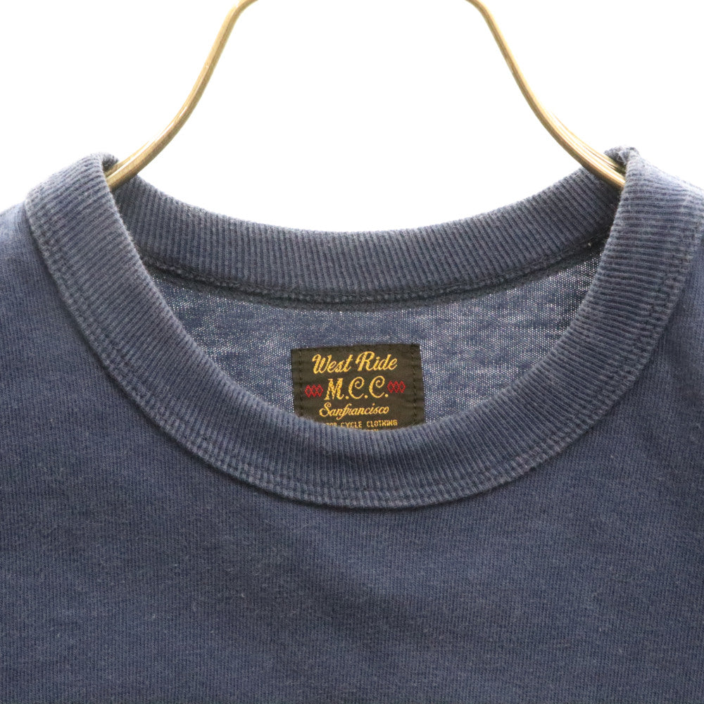 WEST RIDE(ウエストライド) ロゴプリント クルーネック コットン グラフィック 半袖Tシャツ カットソー ブルー