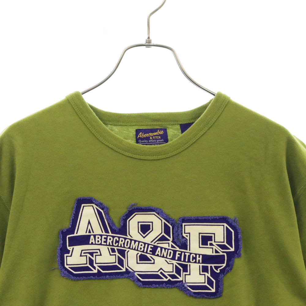 Abercrombie&Fitch(アバクロンビーアンドフィッチ) フロント ビックロゴワッペン コットン クルーネック 半袖Tシャツ カットソー グリーン