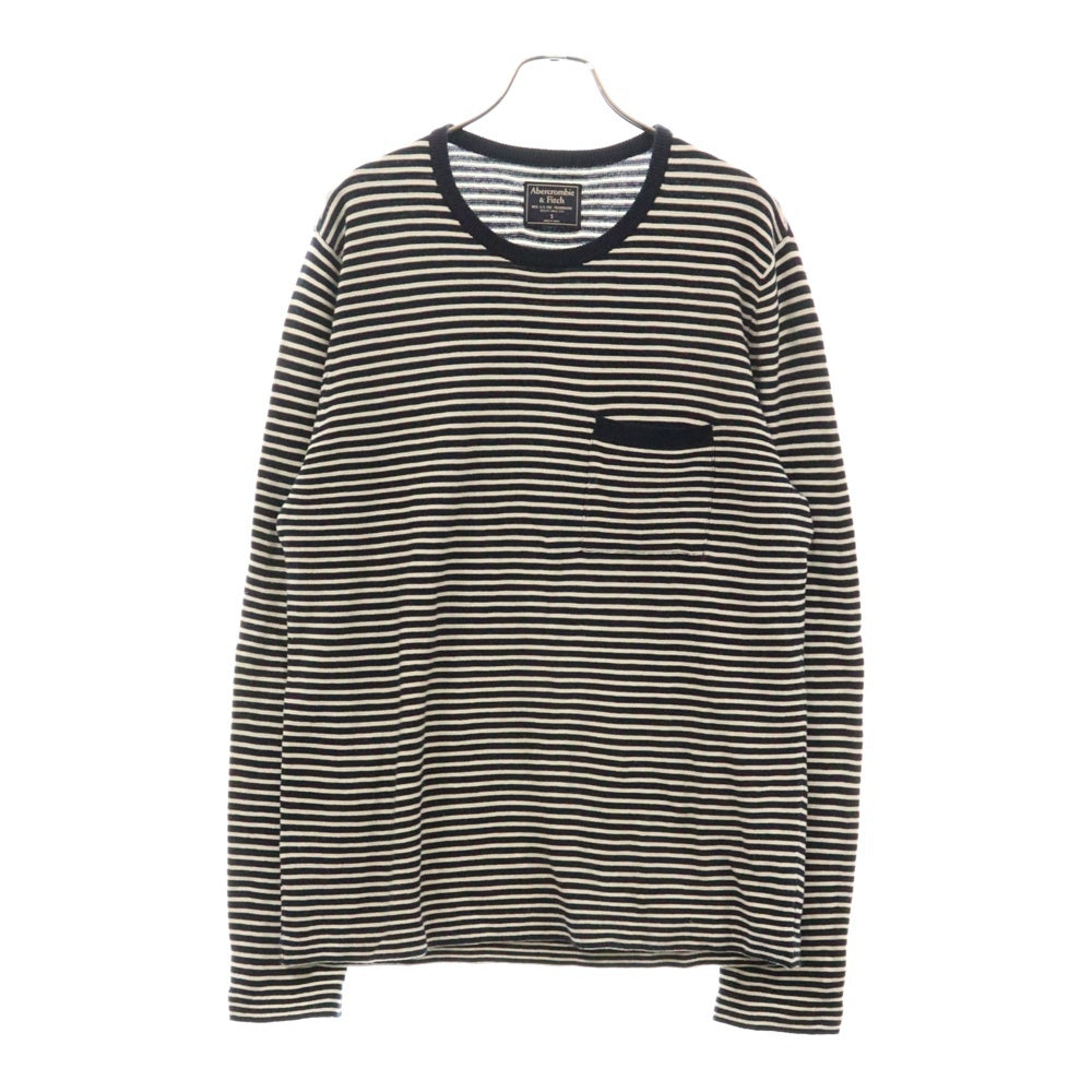 Abercrombie&Fitch(アバクロンビーアンドフィッチ) 胸ポケット ボーダー クルーネック コットン ニット 長袖セーター ネイビー/ホワイト