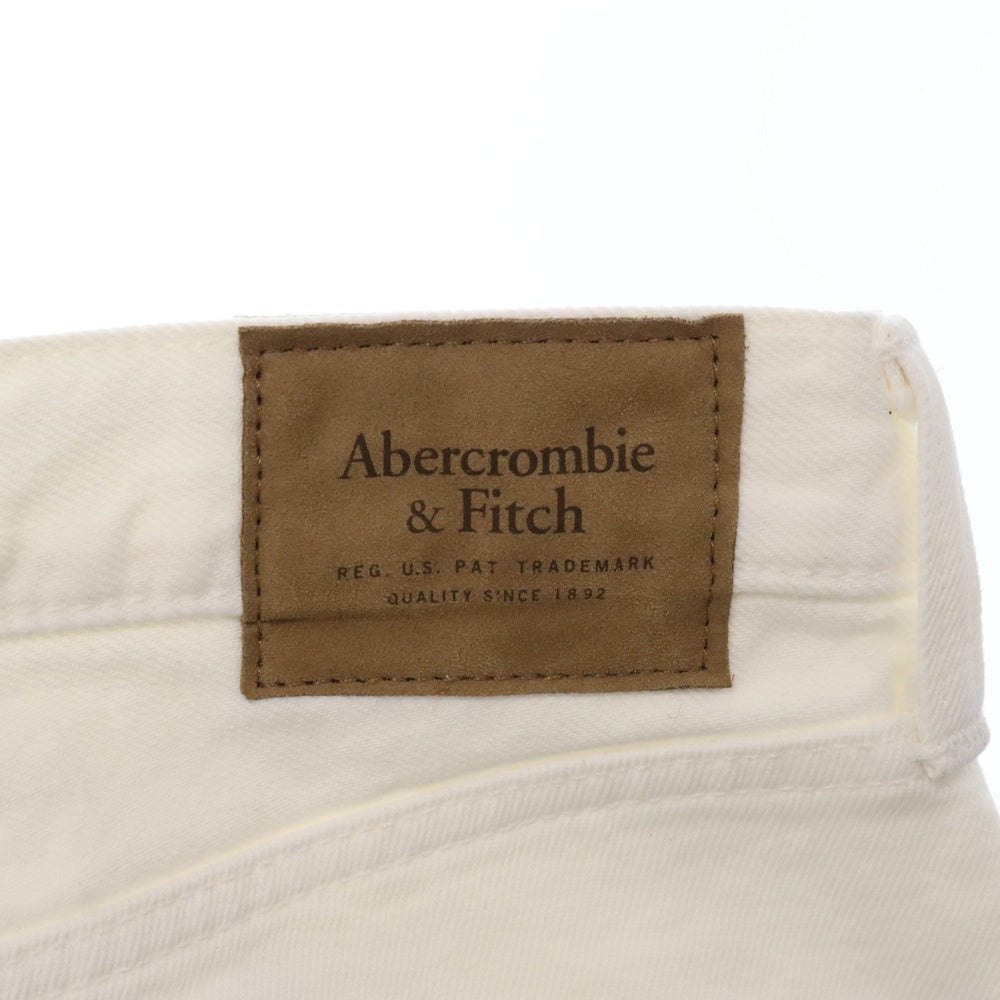 Abercrombie&Fitch(アバクロンビーアンドフィッチ) コットン ジップフライ ダメージ スキニー デニムパンツ ホワイト