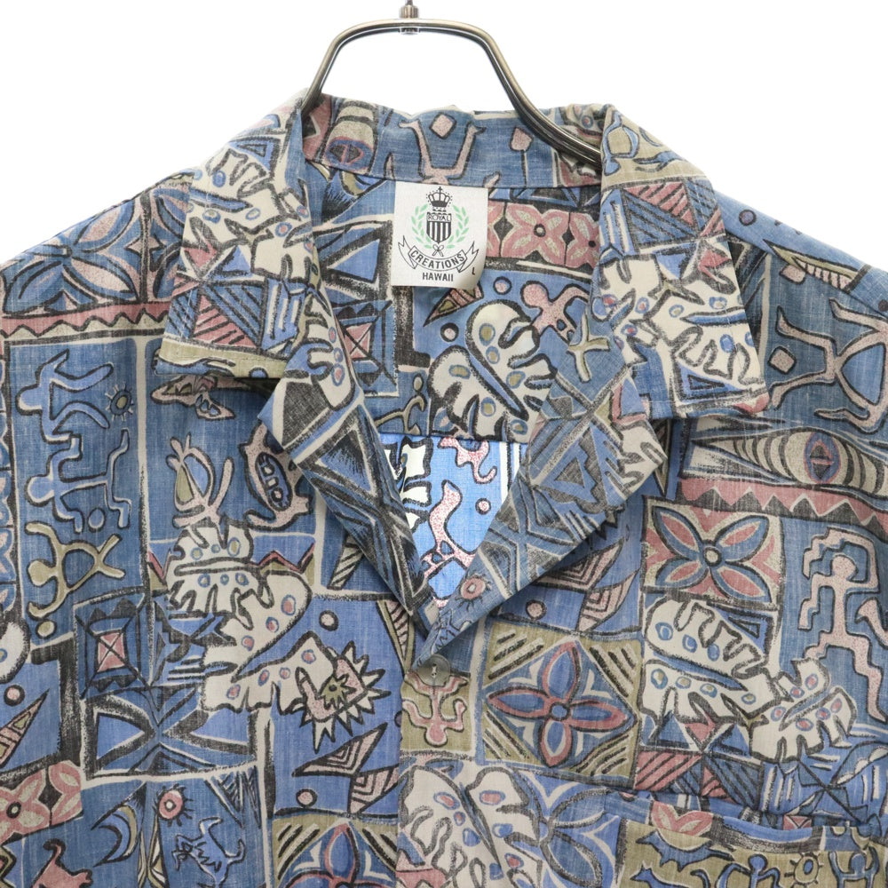 ROYAL HAWAIIAN CREATIONS(ロイヤル ハワイアン セレクション) 70s VINTAGE ヴィンテージ 総柄 半袖 アロハシャツ 開襟シャツ ブルー
