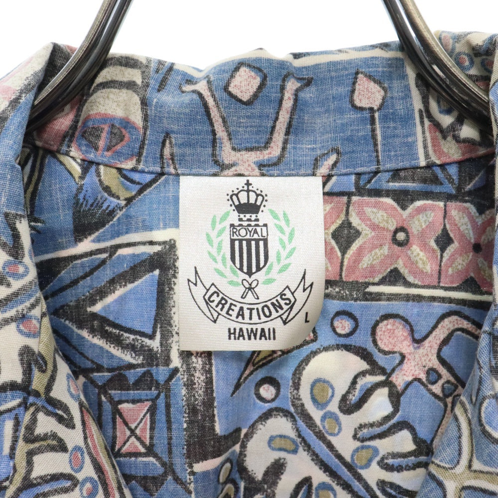 ROYAL HAWAIIAN CREATIONS(ロイヤル ハワイアン セレクション) 70s VINTAGE ヴィンテージ 総柄 半袖 アロハシャツ 開襟シャツ ブルー