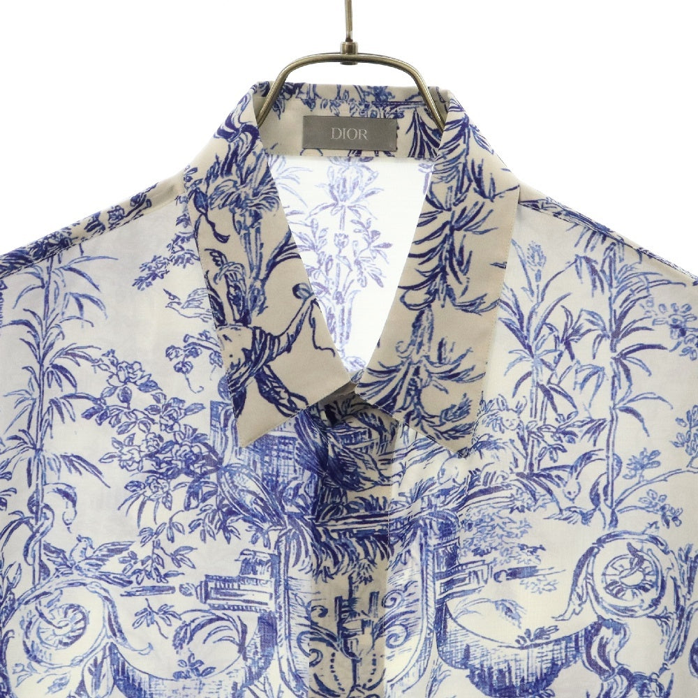 DIOR(ディオール) 19SS トワルドジュイ柄 シルク 長袖シャツ ロングスリーブ ホワイト/ブルー 023C501G4854