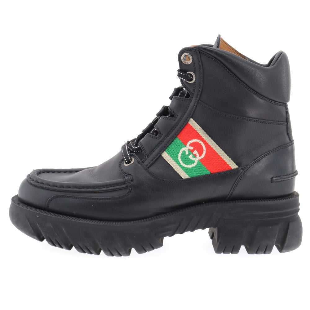 GUCCI(グッチ) インターロッキング G レースアップ レザー ショートブーツ ブラック 663368