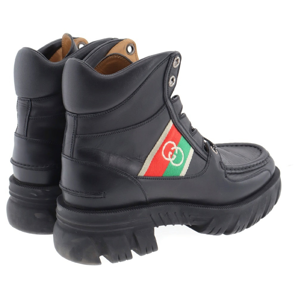 GUCCI(グッチ) インターロッキング G レースアップ レザー ショートブーツ ブラック 663368