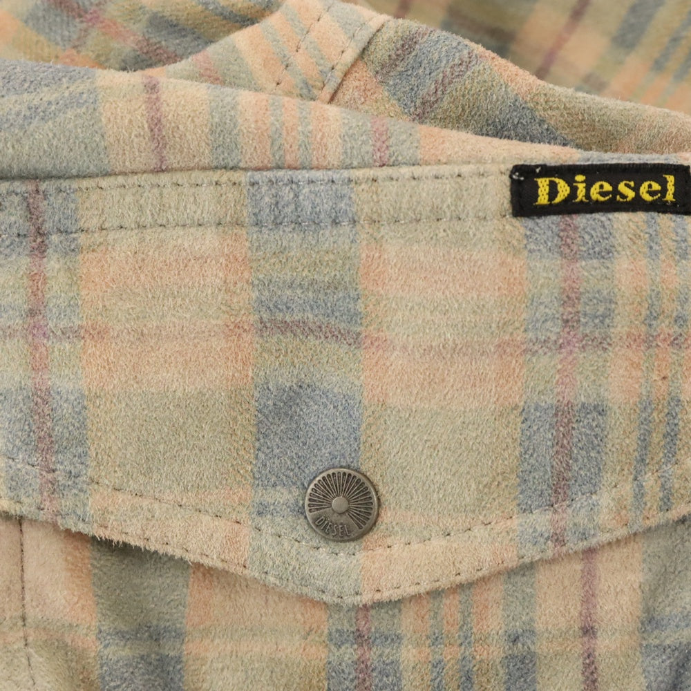 DIESEL(ディーゼル) L-FIVE 0PDAR チェック柄 フロントポケット スエードウエスタンヨーク レザー 長袖シャツ マルチカラー A06353