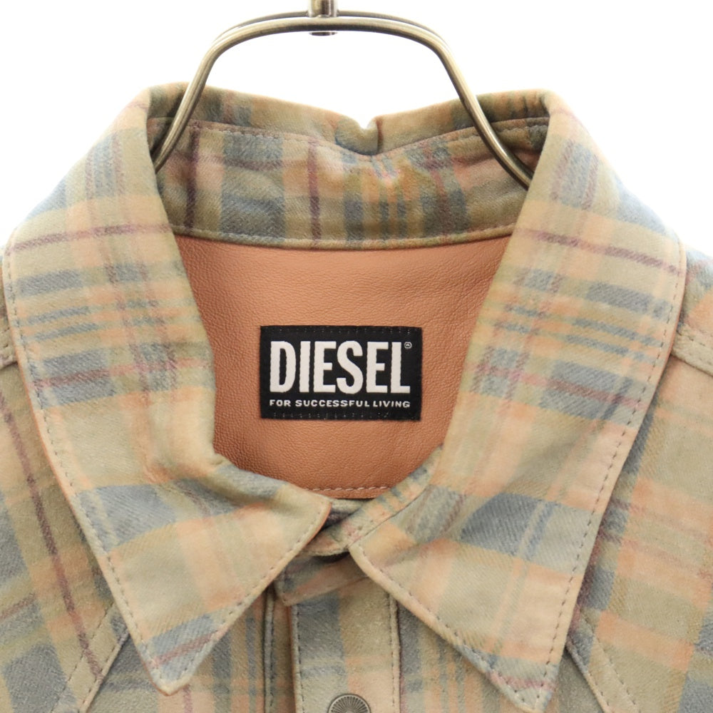 DIESEL(ディーゼル) L-FIVE 0PDAR チェック柄 フロントポケット スエードウエスタンヨーク レザー 長袖シャツ マルチカラー A06353