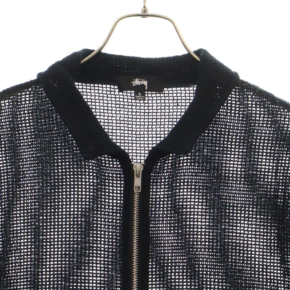 STUSSY(ステューシー) 22SS COTTON MESH ZIP LS SHIRT コットンメッシュ ジップアップ シャツ ブラック