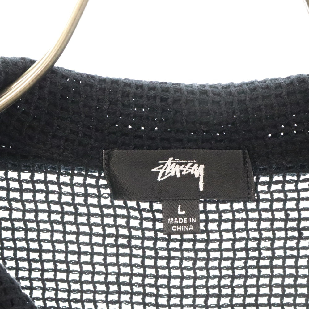 STUSSY(ステューシー) 22SS COTTON MESH ZIP LS SHIRT コットンメッシュ ジップアップ シャツ ブラック
