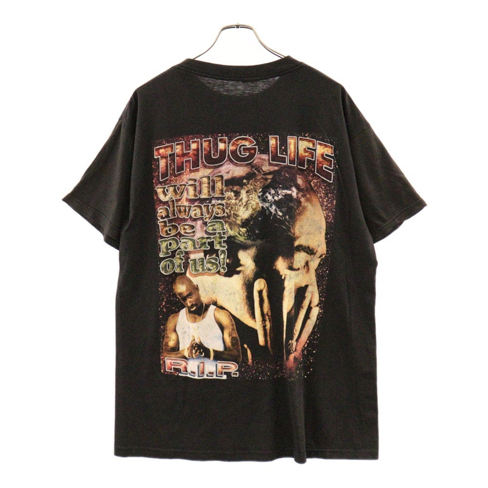 VINTAGE(ヴィンテージ) 90S 2PAC IN MEMORY OF TUPAC SHAKUR RAP DESIGN EVANS ツーパック サグ ライフ 半袖Tシャツ カットソー ブラック