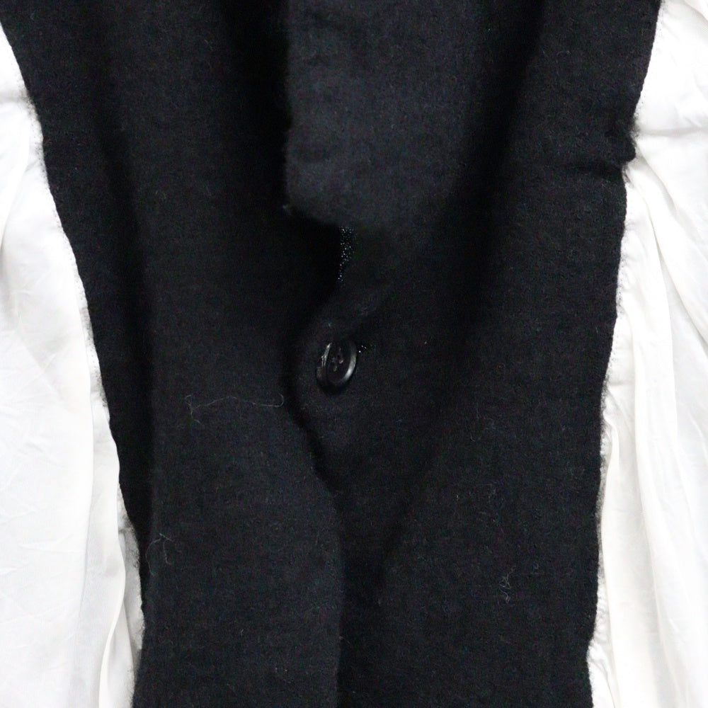COMME des GARCONS(コムデギャルソン) 21AW 変形 ウール縮絨 カットオフ インサイドアウト レイヤード ショールカラー ロングジャケット ブラック/ホワイト GH-J023