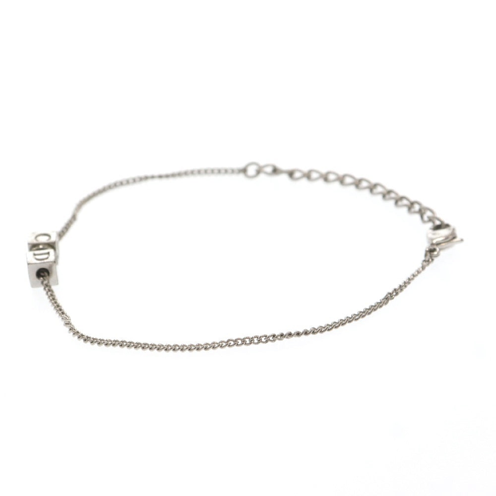 Christian Dior(クリスチャンディオール) CDロゴ ラインストーン装飾 キューブ チェーンブレスレット シルバー レディース