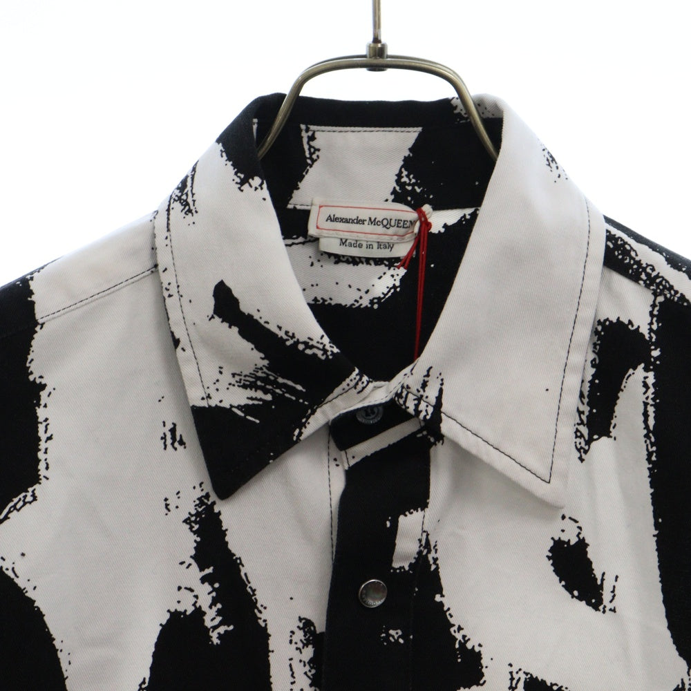 Alexander McQueen(アレキサンダーマックイーン) グラフィティデザイン コットン 総柄 長袖シャツ ブラック/ホワイト 705178 QTS63
