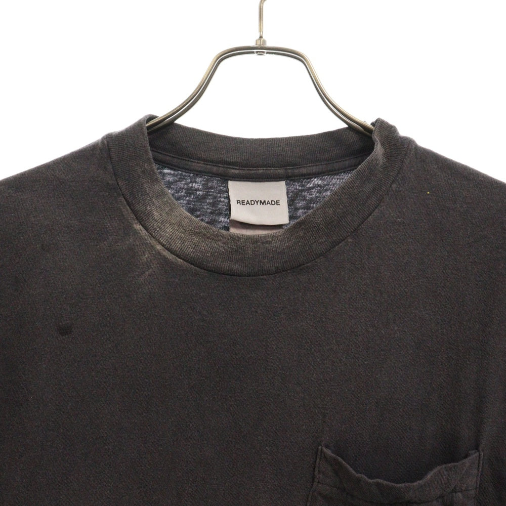 READY MADE(レディメイド) 24SS T-SHIRT POCKET フロントポケット ダメージ加工 クルーネック 半袖Tシャツ グレー RE-CO-BK-00-00-278