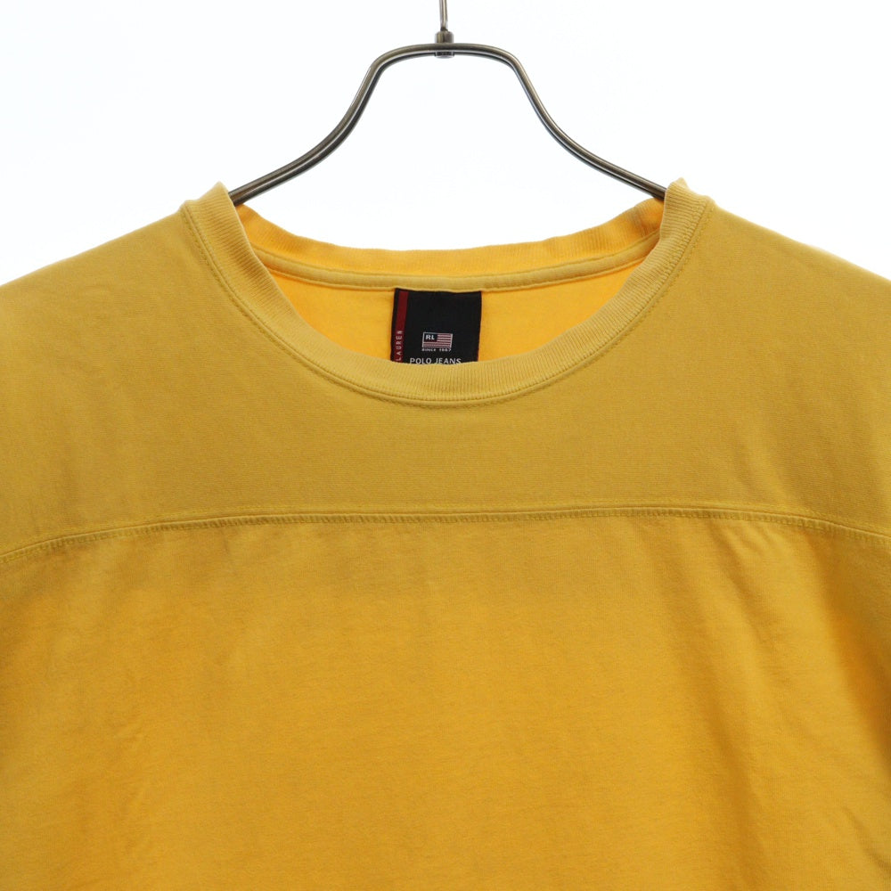 POLO JEANS(ポロ ジーンズ) 90S VINTAGE ヴィンテージ 袖ロゴデザイン クルーネック 半袖Tシャツ イエロー
