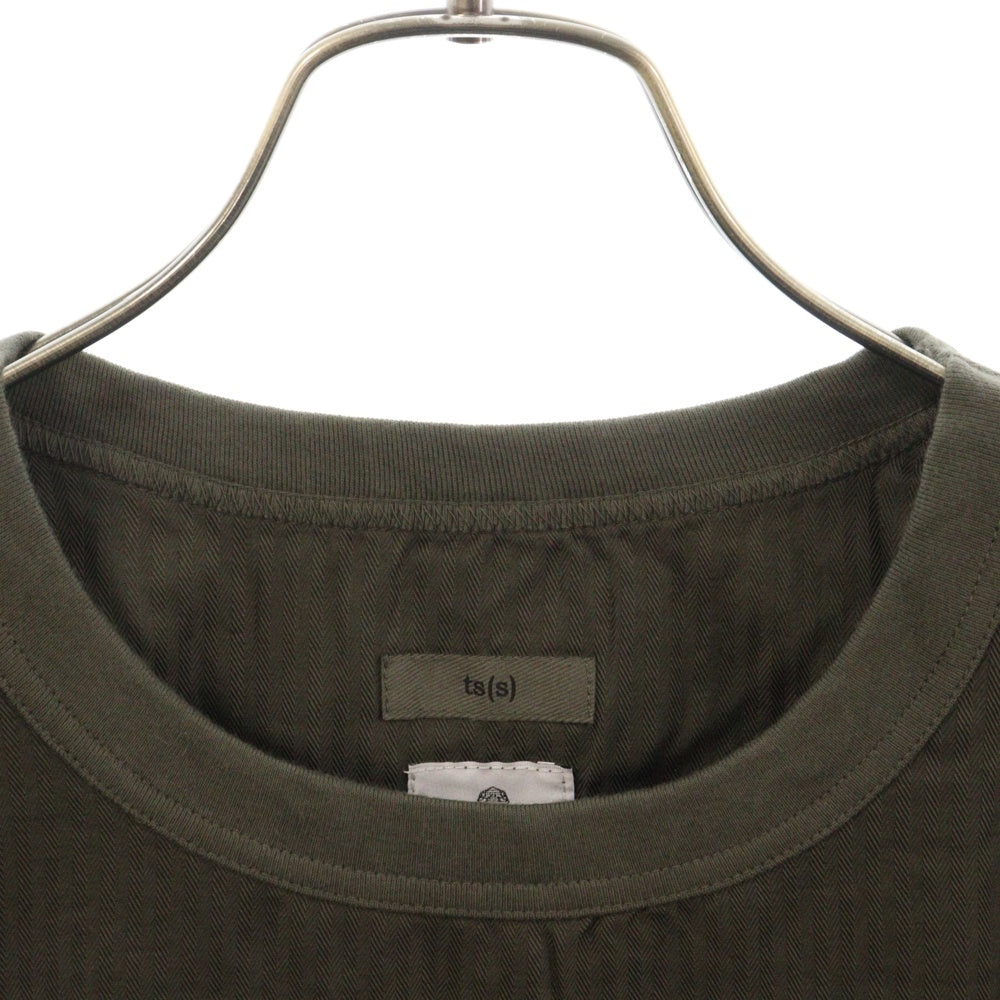ts(s)(ティーエスエス) 120'S H/Bone S/S ヘリンボーン 胸ポケット半袖Tシャツ オリーブ