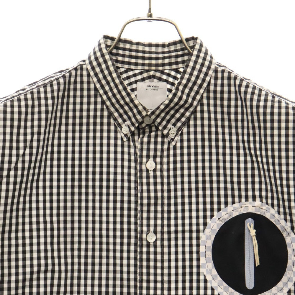 VISVIM(ヴィスヴィム) 10SS JUNEAU WELD SHIRT S/S 胸ジップデザイン ギンガムチェック総柄半袖シャツ ブラック VS0001332