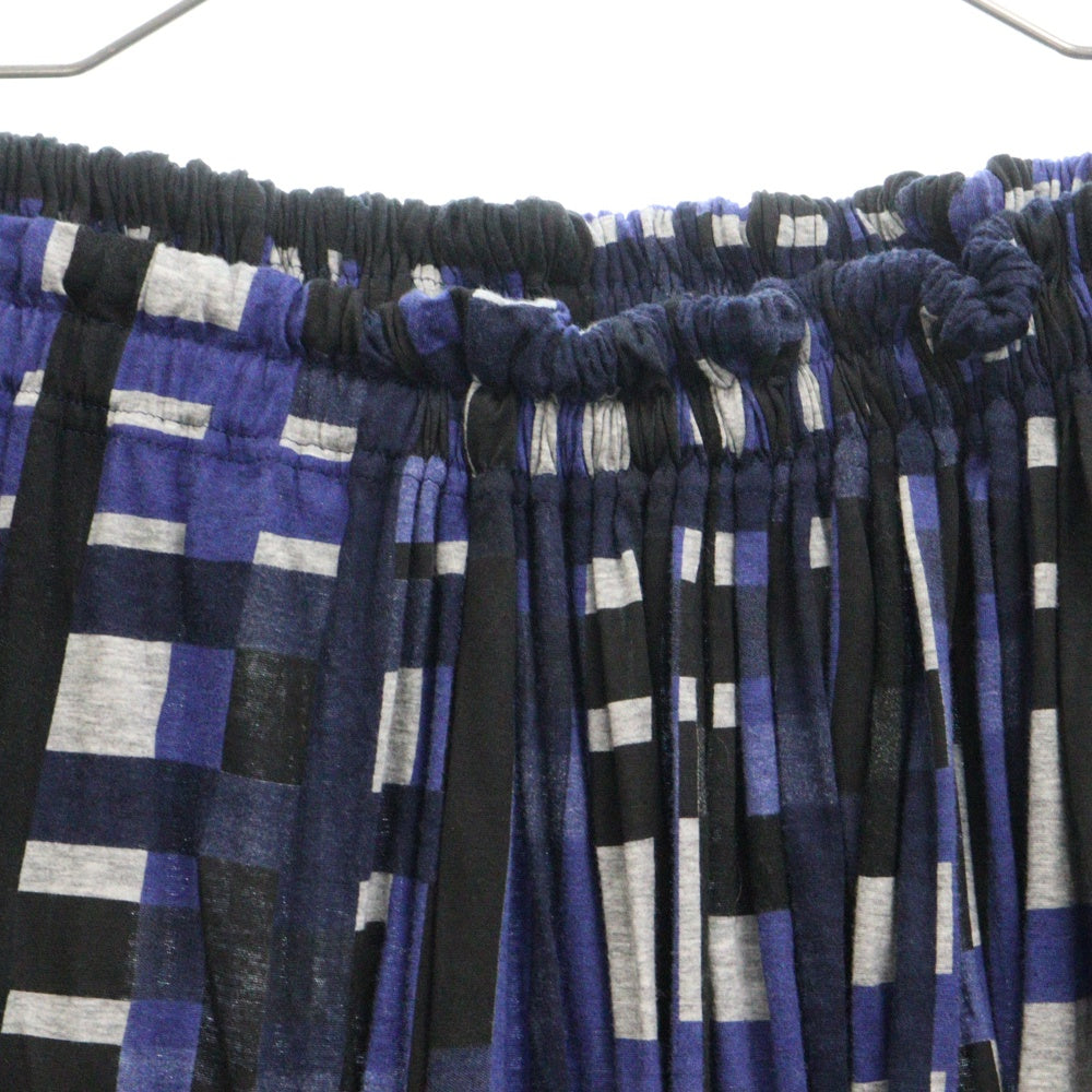 Y's(ワイズ) 24SS JERSEY PIGMENT CHECK PRINT GATHERED SKIRT ジャージー ピグメント チェックプリント ギャザースカート ブルー/ブラック レディース YS-T91-078