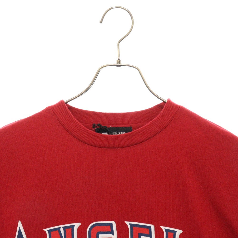 WIND AND SEA(ウィンダンシー) ×MLB LOGO TEE ANGELS エムエルビー ロサンゼルスエンゼルス フロントロゴ クルーネック 半袖Tシャツ カットソー レッド WDS-C-MLB5-24-Q1-08