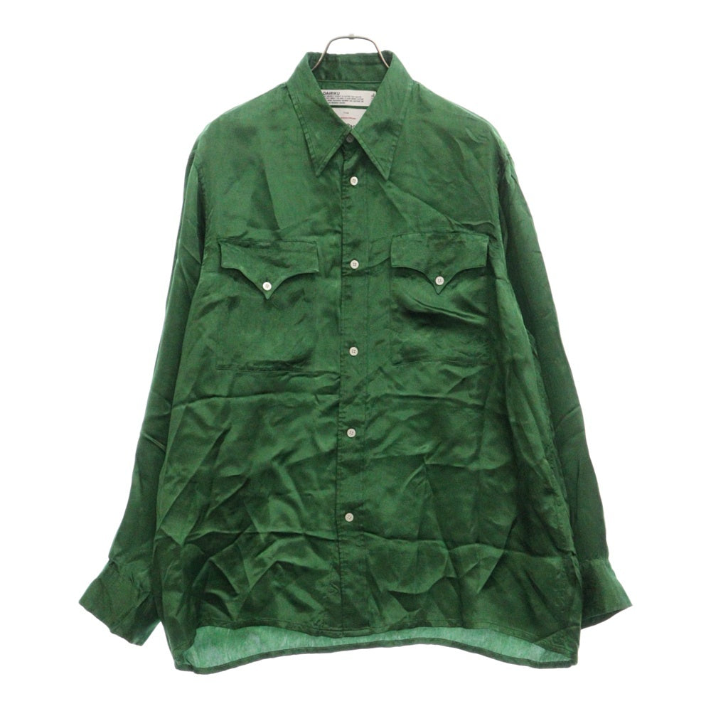 DAIRIKU(ダイリク) 21AW Satin Shirt with Money Clip レーヨン 長袖シャツ グリーン