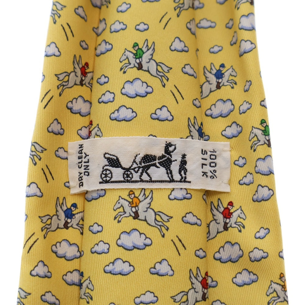 HERMES(エルメス) ホース総柄 シルク ネクタイ イエロー