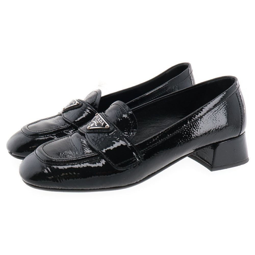PRADA(プラダ) Patent Leather Loafers パテントレザー エナメル ヒール ローファー シューズ ブラック レディース 1D583M