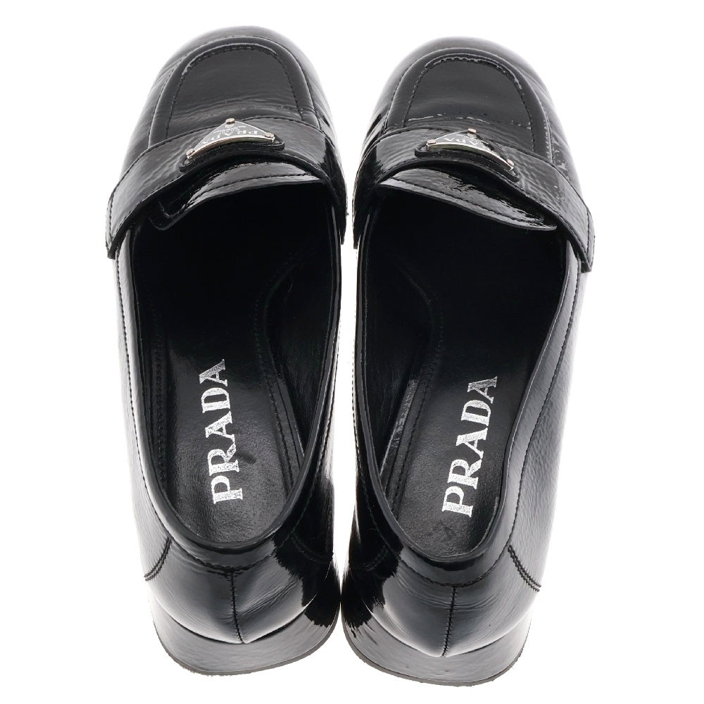 PRADA(プラダ) Patent Leather Loafers パテントレザー エナメル ヒール ローファー シューズ ブラック レディース 1D583M