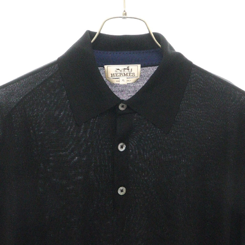 HERMES(エルメス) ハイゲージ ニットポロシャツ 長袖 ブラック
