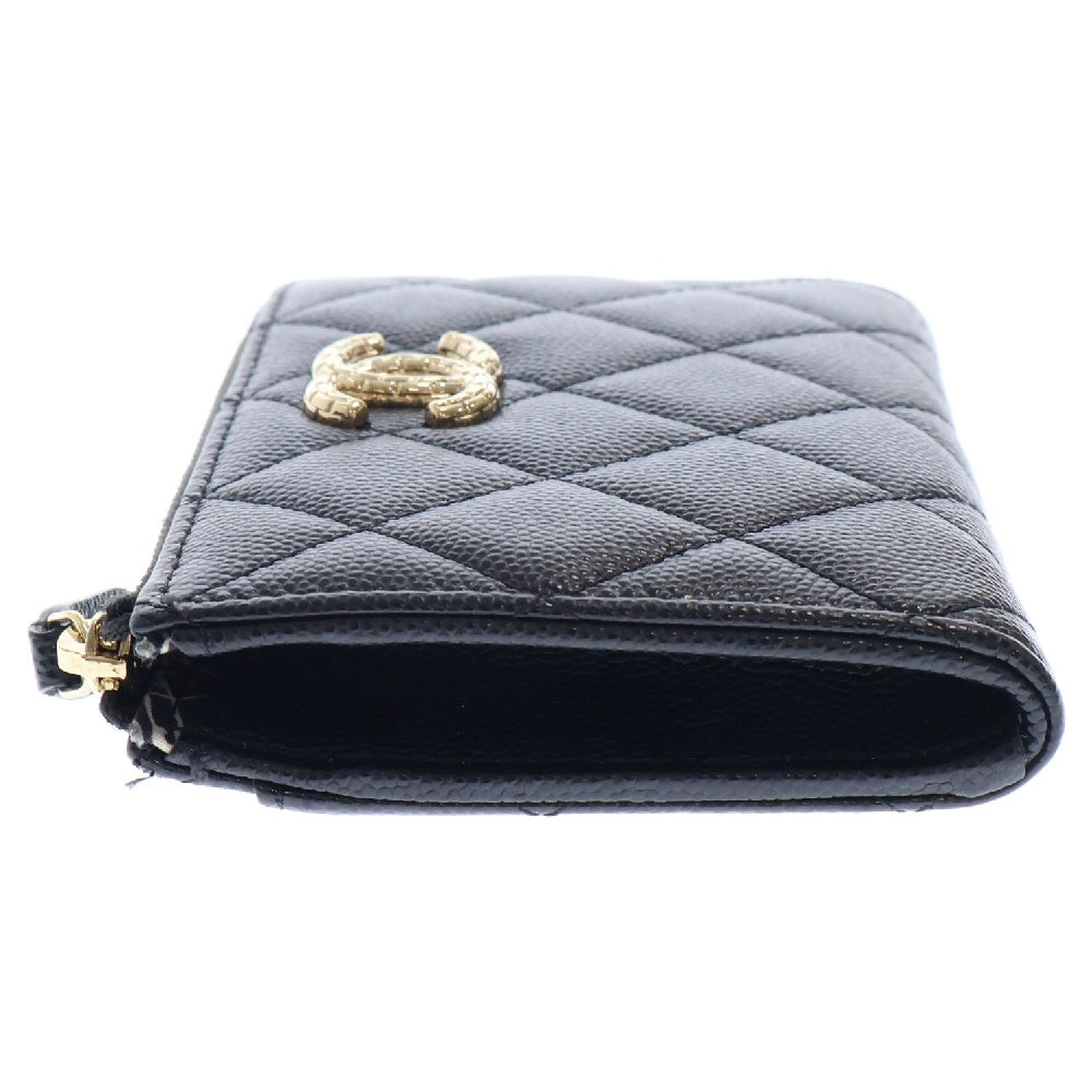 CHANEL(シャネル) 24AW キャビアスキン マトラッセ ラウンドジップ レザー カード コインケース ココマーク ブラック AP4092