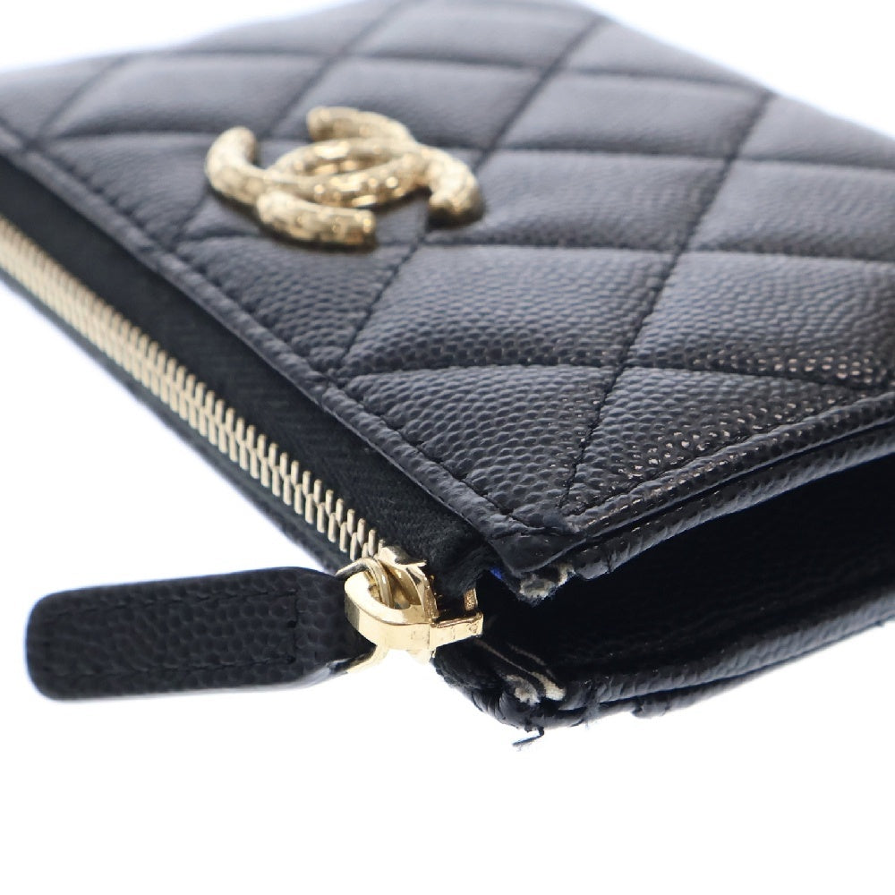 CHANEL(シャネル) 24AW キャビアスキン マトラッセ ラウンドジップ レザー カード コインケース ココマーク ブラック AP4092